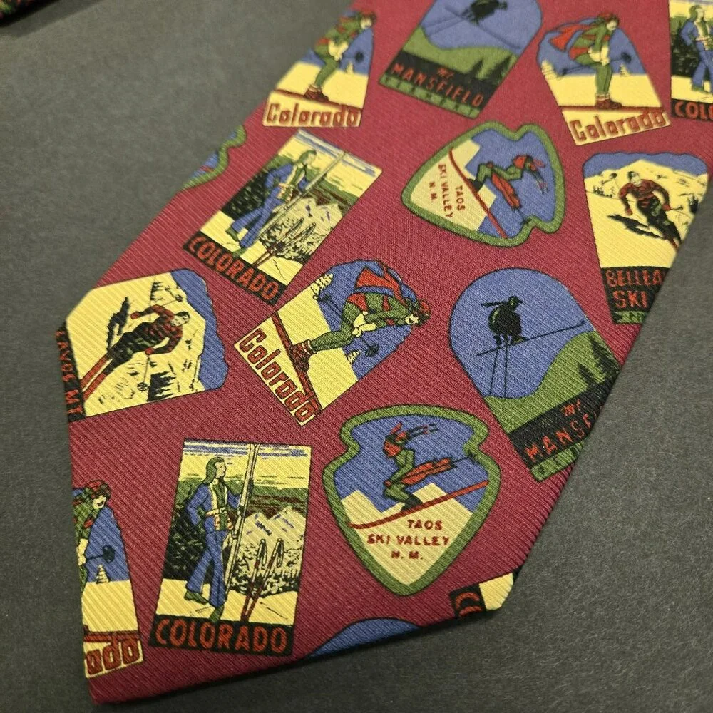Vintage Façonnable Colorado Ski Theme Handmade Silk Tie 58 X 3.75 Made In France - Picture 2 of 7